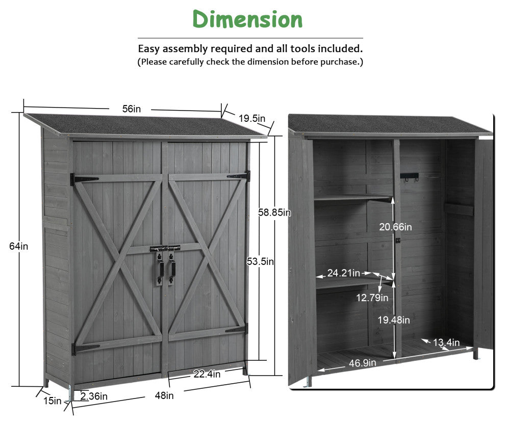 Outdoor Storage Shed With Lockable Door, Gray