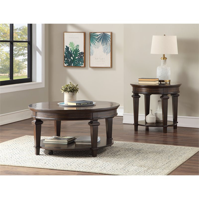 Lexicon Tobias 28" Round Traditional Wooden End Table in Espresso