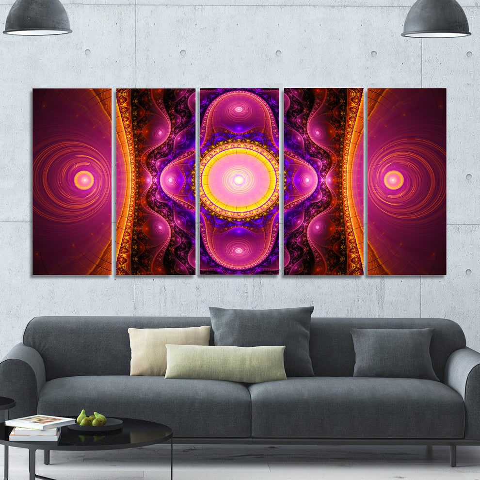 Pink Cryptical Fractal Design, Abstract Wall Art Canvas, 60"x28", 5 Panels