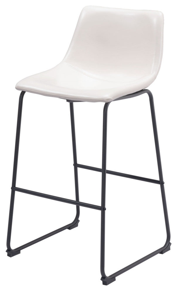 Bar Stool Chair, Set of 2, Faux Vinyl Leather, Distressed White, Black