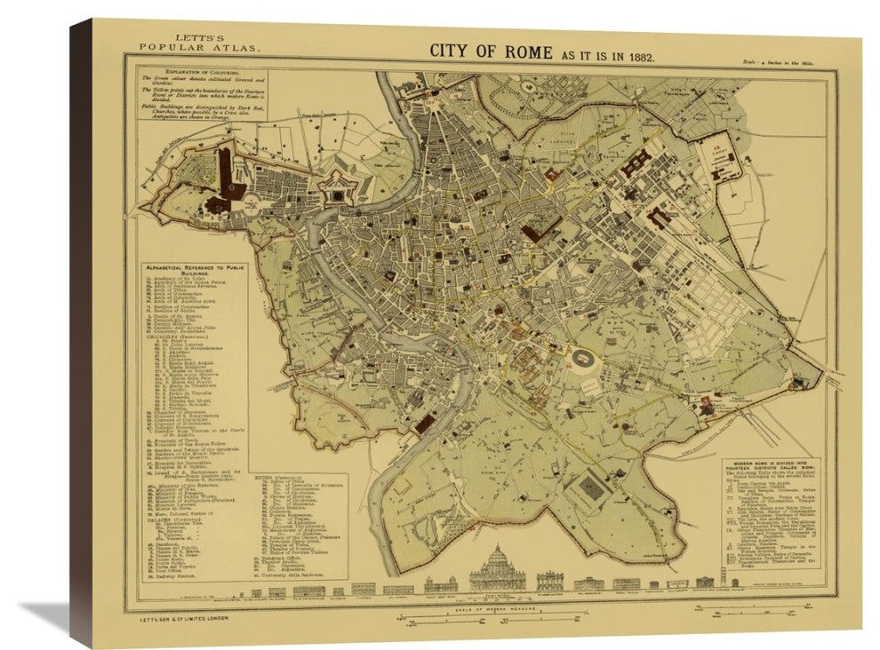 "Rome, 1883 - Tea Stained" Stretched Canvas Giclee by Letts Son and Co, 30"x24"