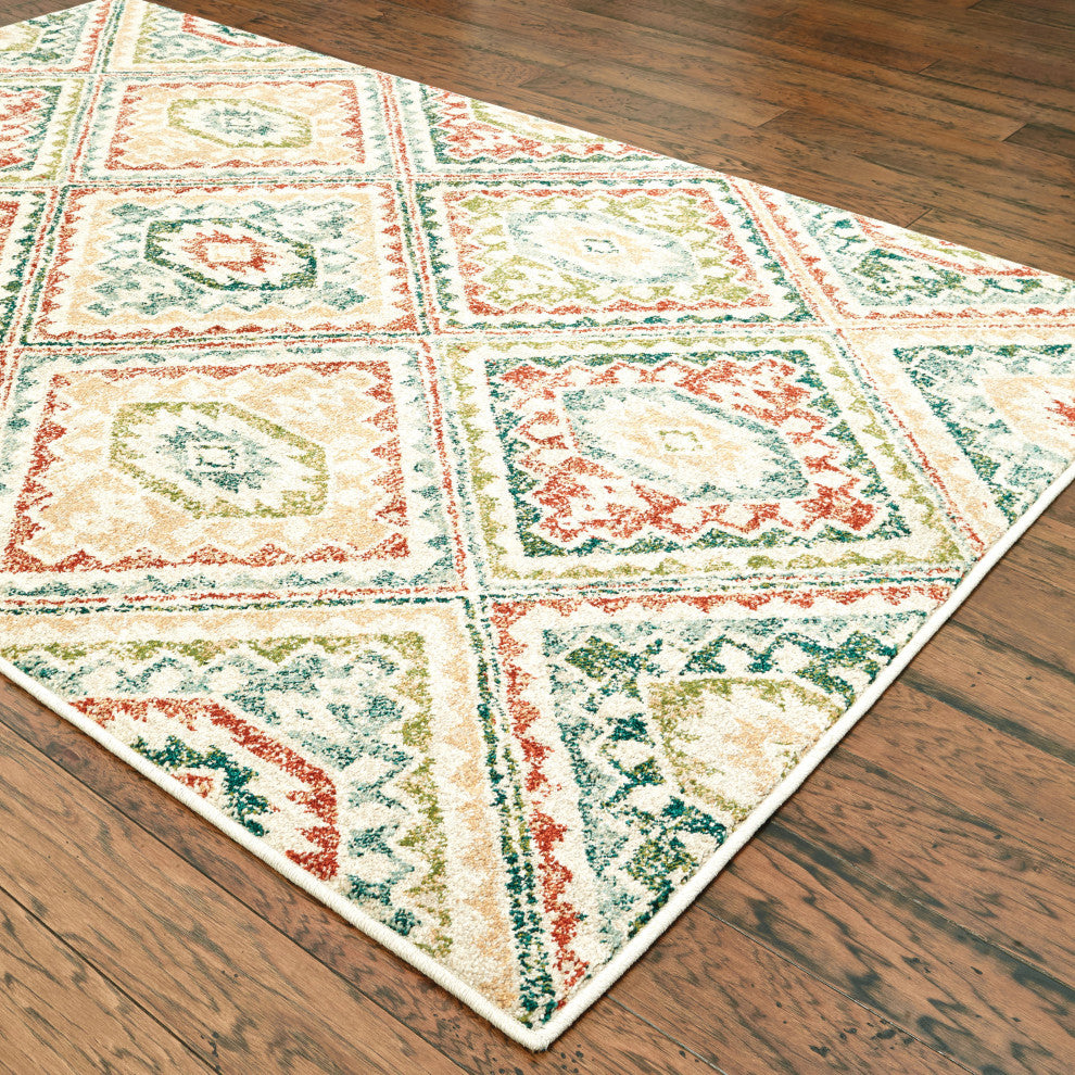 Dahlia Tribal  Ivory/ Multi Area Rug, 5'3"x7'6"
