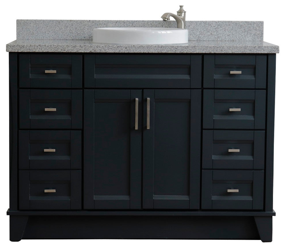 49" Single Sink Vanity, Dark Gray Finish With Gray Granite And Round Sink