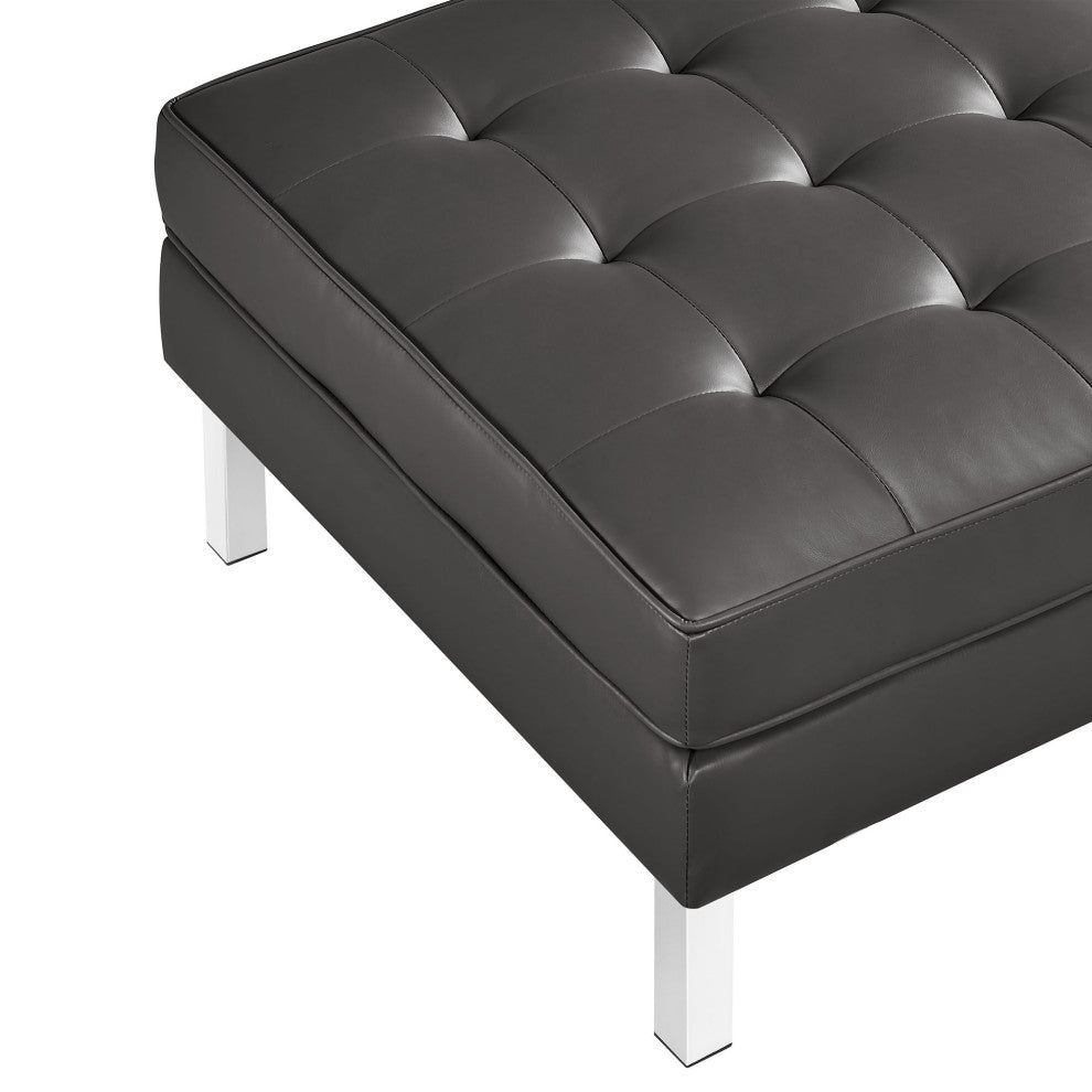 Modern Living Lounge Accent Chair Ottoman, Faux Vinyl Leather, Black Silver, Gray