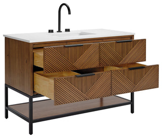 Diamond 48" Bath Vanity, Walnut/Matte Black, 48", White Quartz Top