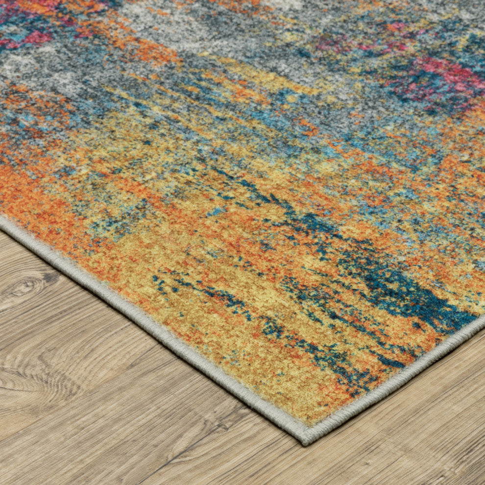 Sasha Abstract Impressions Machine Washable Multi-colored Area Rug Mat 5' x 7'
