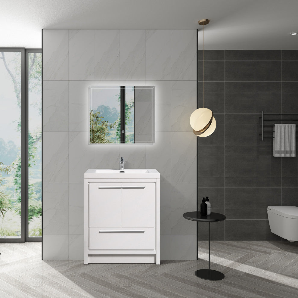 Freestanding Bath Vanity Set, HG-White, Integrated Solid Surface Sink, 24"