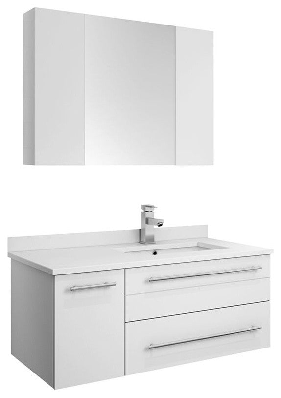 Fresca Lucera 36" Wall Hung Bathroom Vanity With Medicine Cabinet, White