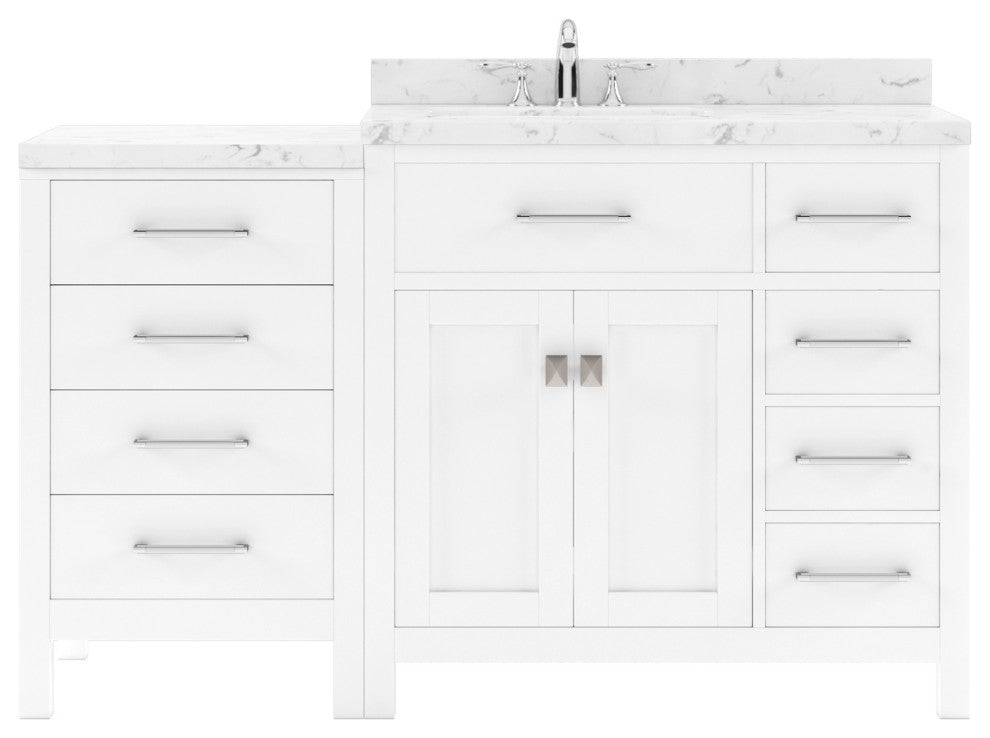 Caroline Parkway 57" Bath Vanity, White With Marble Quartz Top