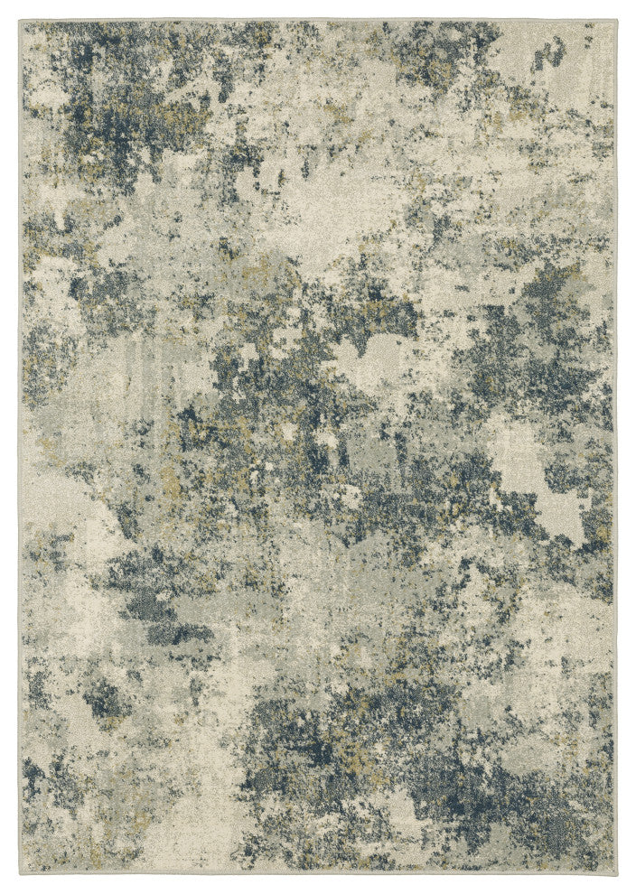 Bastian Distressed Abstract Beige/ Teal Indoor Area Rug, Beige, 6'7"x9'2"