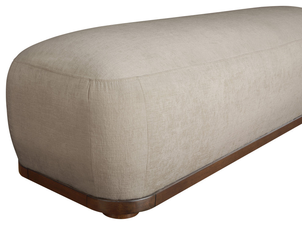 Calum Upholstered Bench, Beige, Chenille Fabric, Brown Walnut Finish