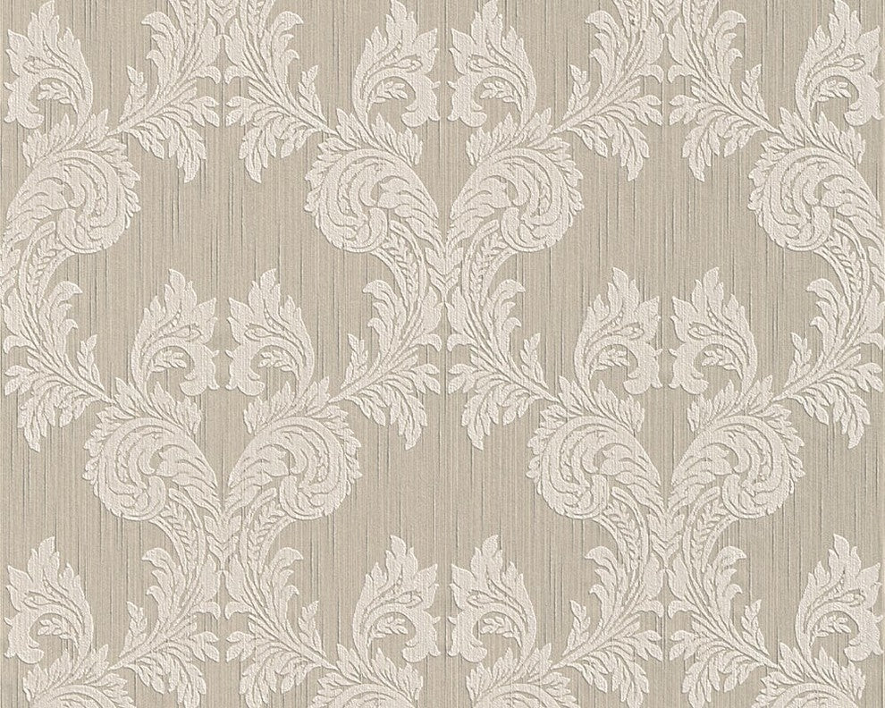 Tessuto, Baroque Fabric Gray Wallpaper Roll, Wall Decor Accent