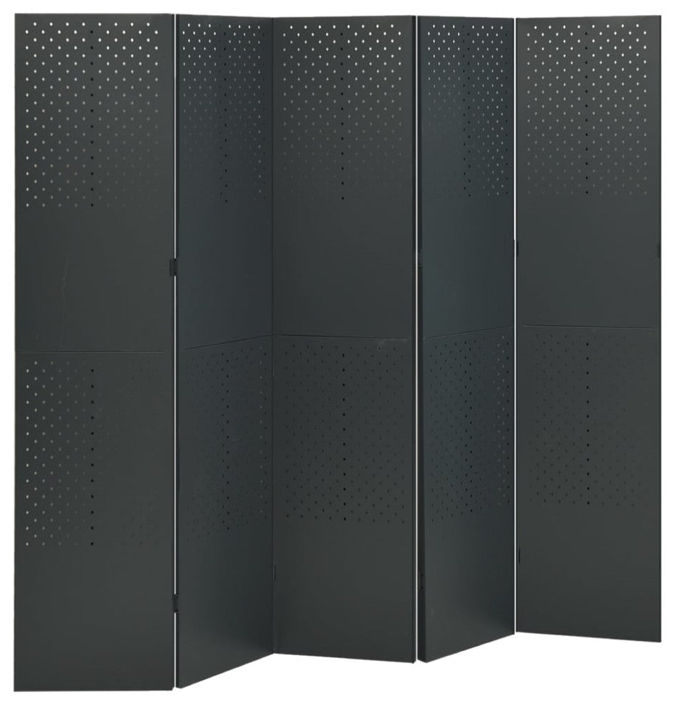 vidaXL Room Divider 5 Panel Freestanding Folding Privacy Screen Anthracite Steel