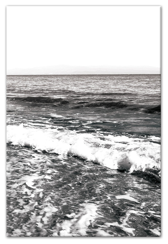 Black and White Ocean Waves 12x18 Canvas Wall Art
