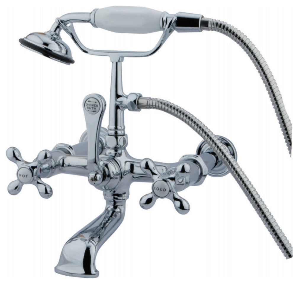 Kingston Brass 7" Wall Mount Tub Faucet With Hand Shower, Polished Chrome