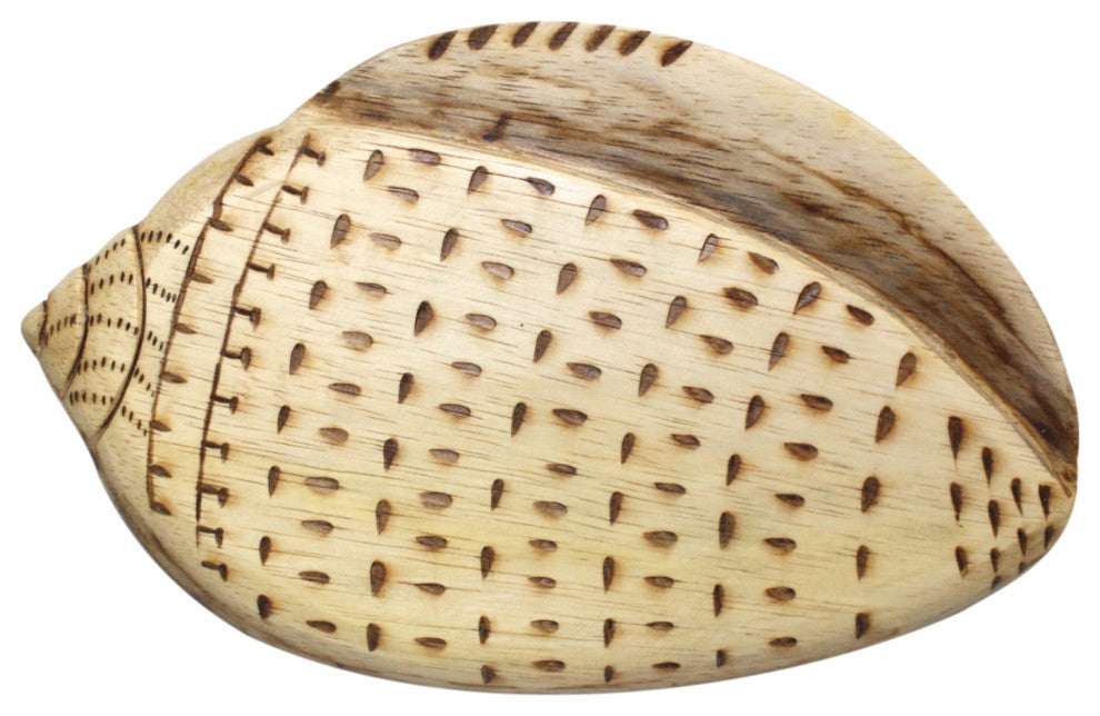Cone Sea Shell Woodburned Panel Wood Board Wall Decor 8.75 Inch Hand Crafted