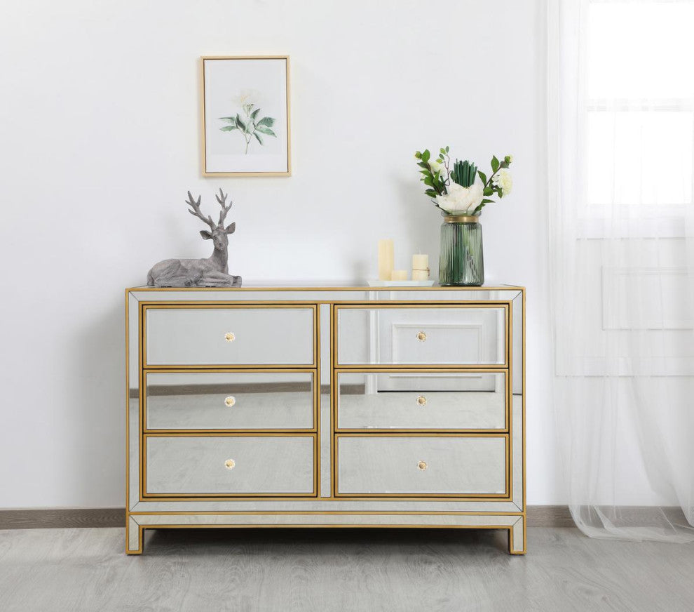 Home Living Dresser 6 Drawers 48" W X 18" D" X 32" H, Antique Gold Paint