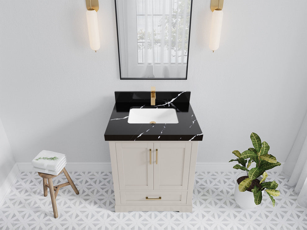 Boston 30" Single Sink Bath Vanity in Fine Grain 2" Calacatta Black