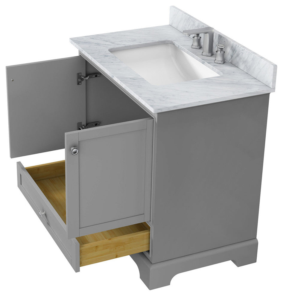 36 inch Plywood Freestanding Bathroom Vanity Set Integrated Ceramic Sink, Grey