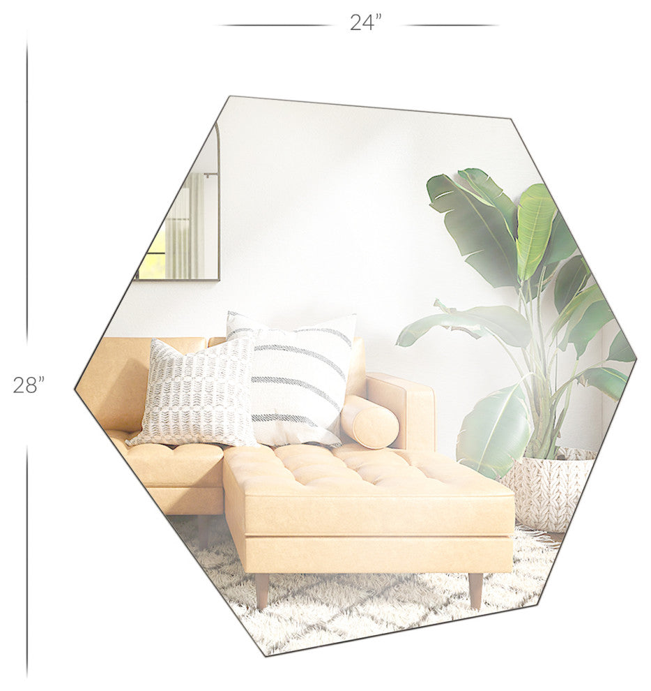 24"x28" Hexagon Frameless Wall Mirror