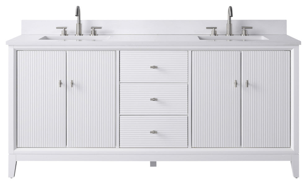 Vanity Art Bathroom Vanity with Engineered Marble Top and Sink, White, 72" (Double Sink), Brushed Nickel