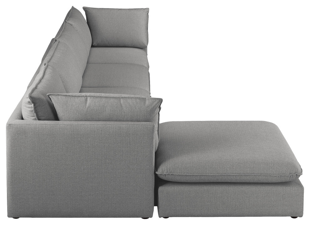 Mackenzie Linen Textured Fabric 5-Piece Modular L-Shaped Sectional, Grey