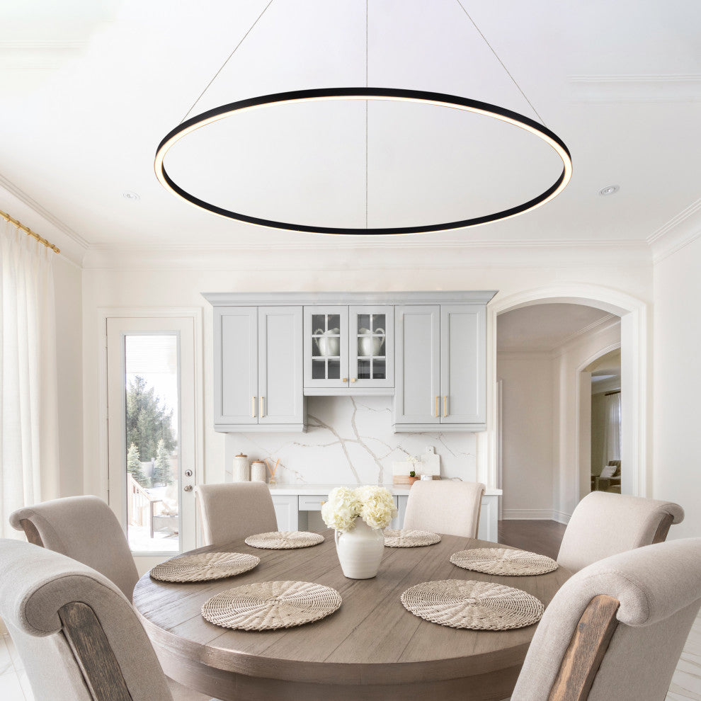 51" Tania LED Circular Chandelier, Adjustable Suspension Fixture, Black
