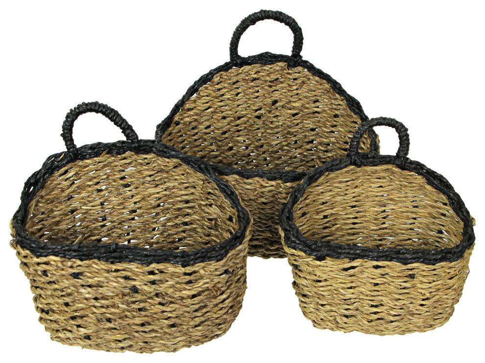 Set of 3 Woven Seagrass Baskets Decorative Rustic Home Storage Decor Organizer