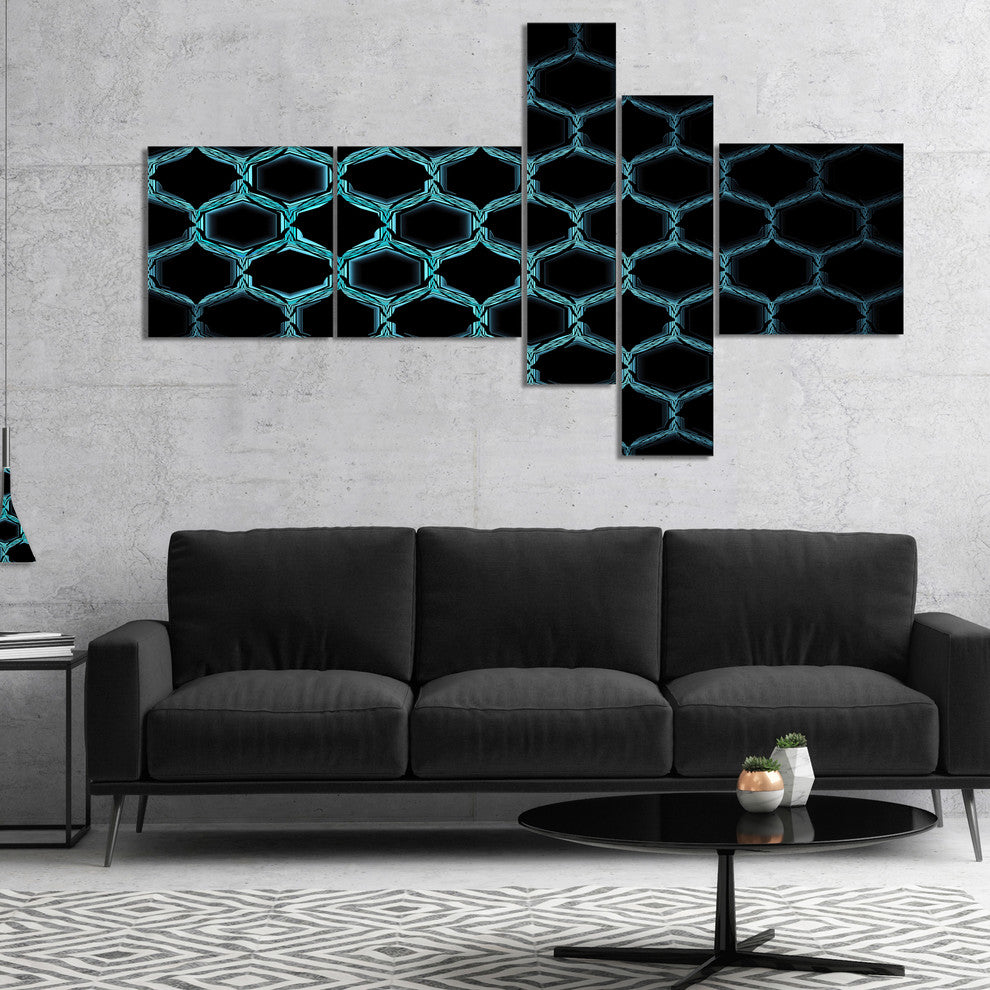 Honeycomb Fractal Gold Hex Pixel, Abstract Art on Canvas, 60"x32", 5 panels
