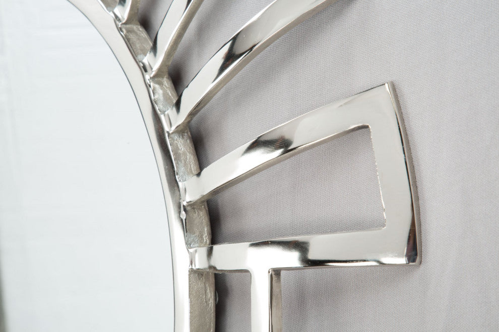 Frame Wall Mirror, Round, Aluminum, Metal, Silver, Bedroom Living