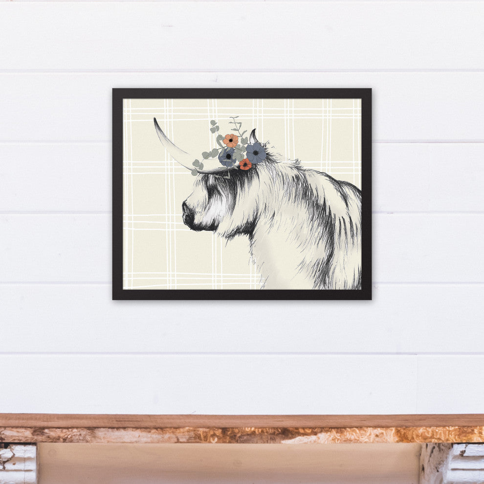 Charcoal Highland Floral Crown 16x20 Black Framed Canvas