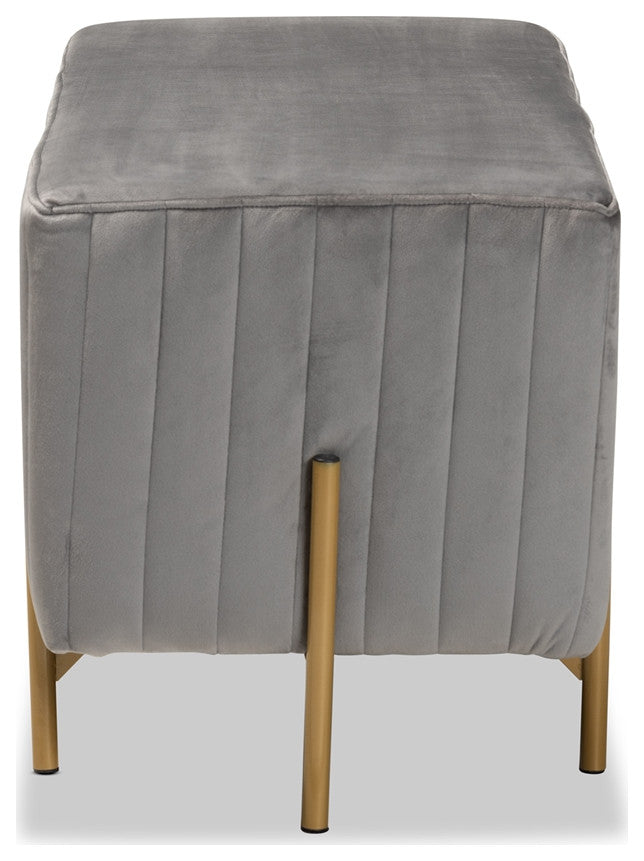 Contemporary Glam and Luxe Gray Fabric Upholstered Gold Metal Bench Ottoman