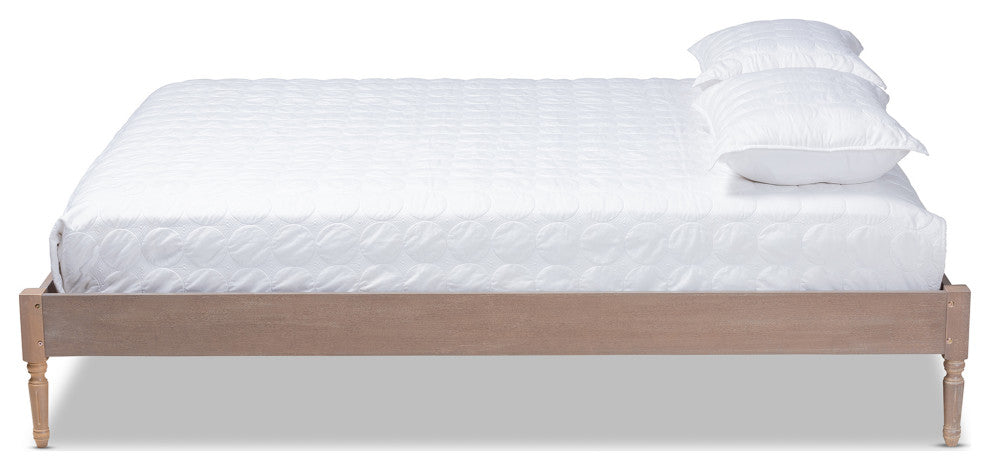 Landry French Bohemian Antique Oak Wood Full Size Platform Bed Frame