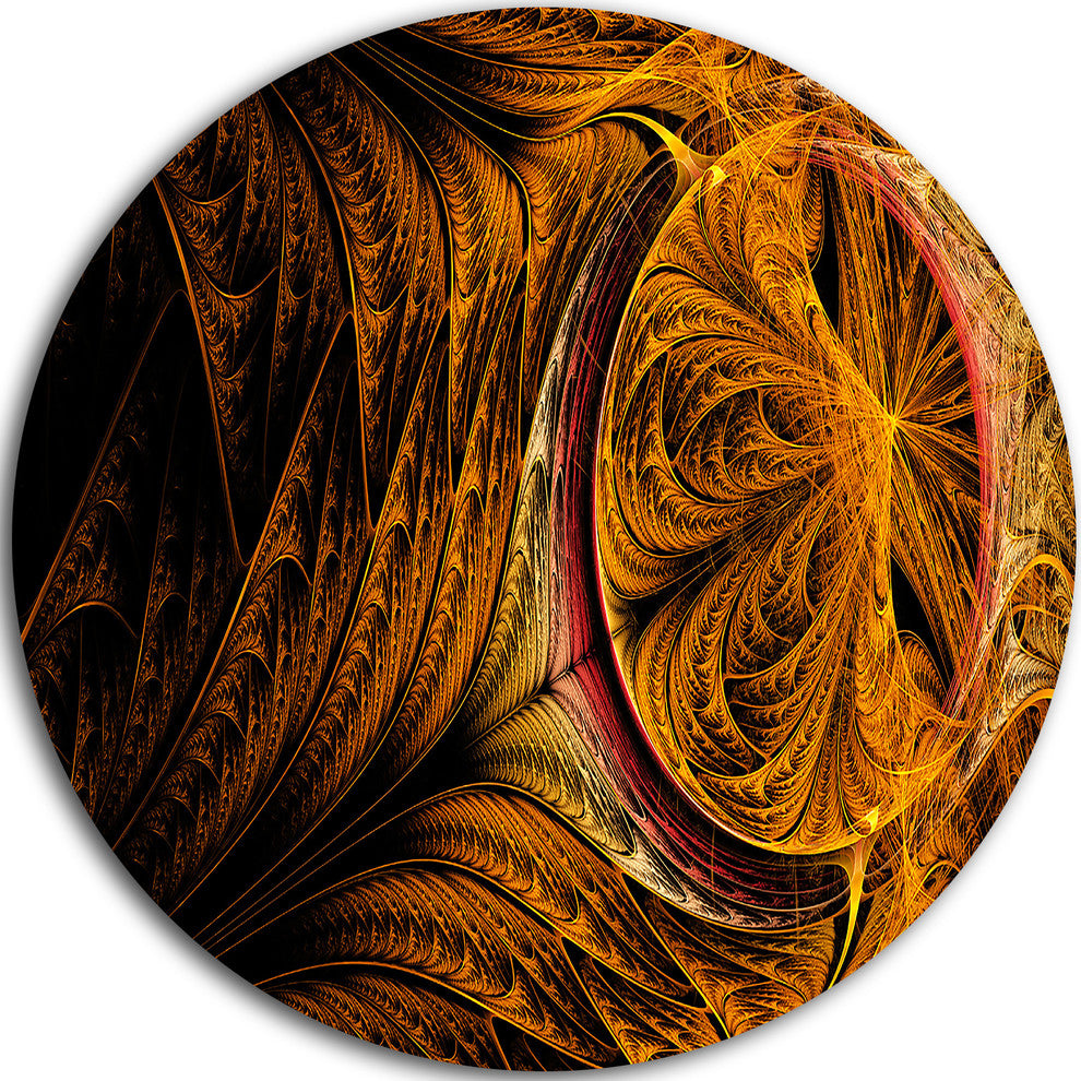 Golden Fractal Desktop Wallpaper, Abstract Disc Metal Artwork, 11"
