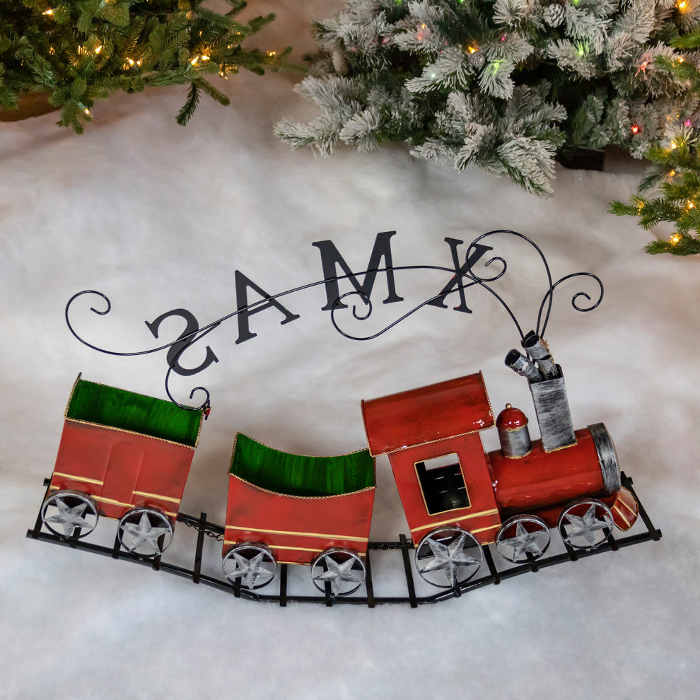 Metal Christmas Train With 2 Carts on Track