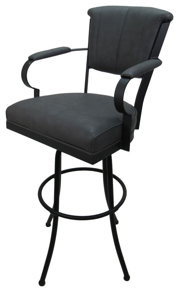Miami Extra Tall 34" Swivel Metal Bar Stool - Noam Base, Gray Vinyl, Black, 34"