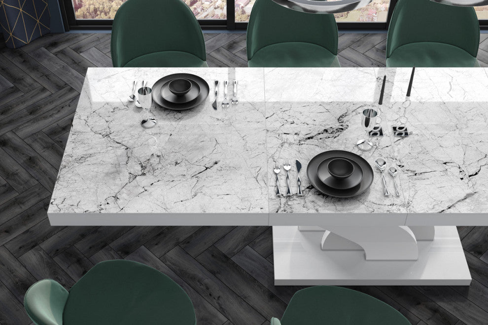 BELLA High Gloss Extendable Dining Table, Venatino/White