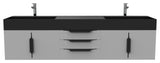 CastelloUSA Amazon 72" Wall Mounted Vanity Set, Gray, Black Top, Black Handles
