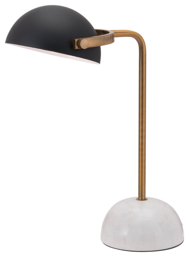 Table Lamp, Artificial Marble, Steel Metal, Black, Brass, White Lounge