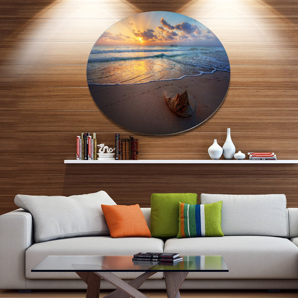 Quiet Seashore During Sunset, Seashore Art Round Wall Art, 23"