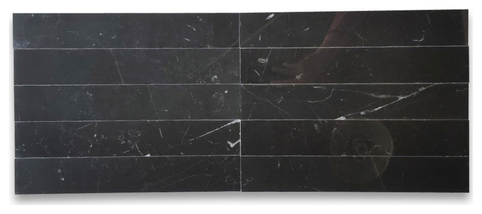 Nero Marquina Black Marble 2x12 Tile Polished, 100 sq.ft.