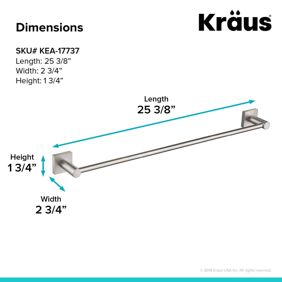 Ventus Bathroom 24" Towel Bar, Brushed Nickel