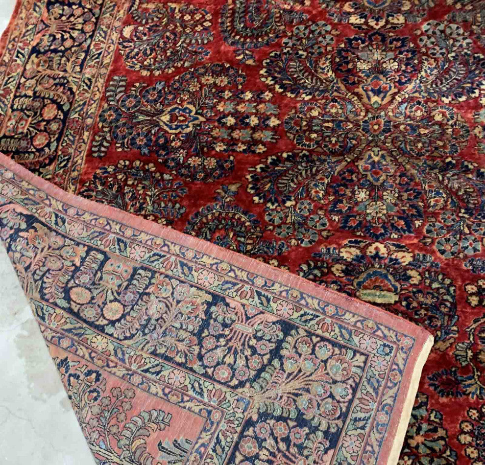 Handmade Antique Persian Sarouk Rug, 9.1'x11.6', 277cmx353cm 1920s