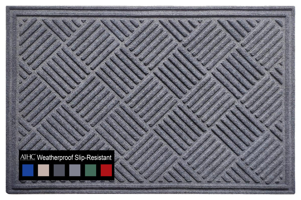 A1HC Superior Absorbant Polypropylene Doormat, Light Gray Checkered, 18"x30"
