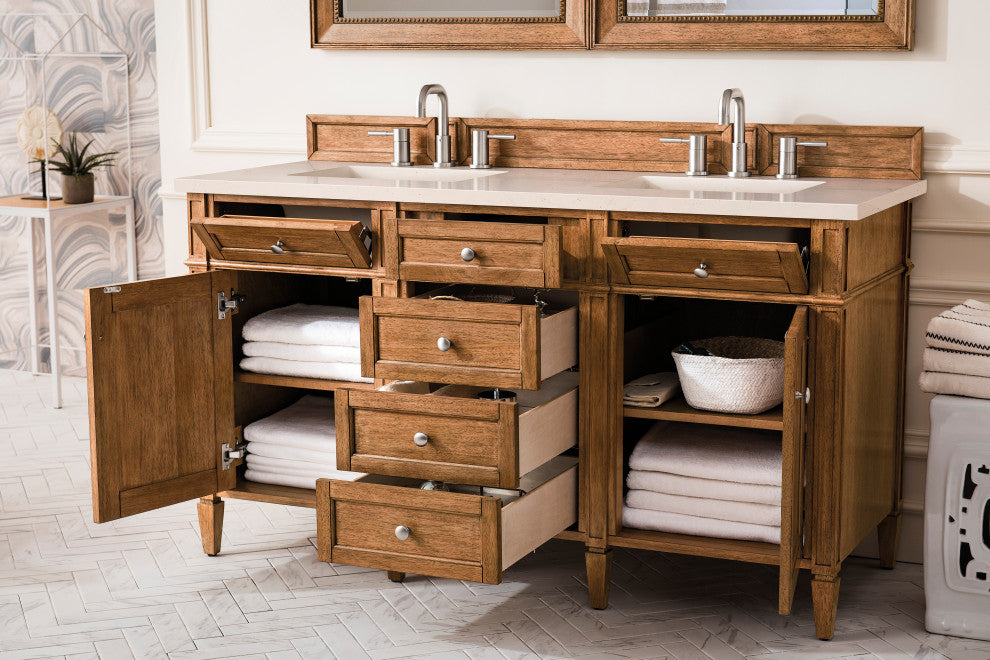 Brittany 60" Saddle Brown Double Vanity w/ 3 CM Eternal Marfil Quartz Top