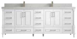 Aberdeen 84 Double Sink Bath Vanity in White 2" Carrara Quartz