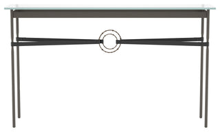 Equus Console Table, Dark Smoke Finish - Bronze Accents - Black Leather Strap