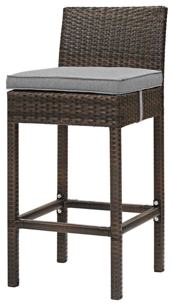 Modern Outdoor Bar Stool Chair, Set of Two, Fabric Rattan, Brown Gray Grey