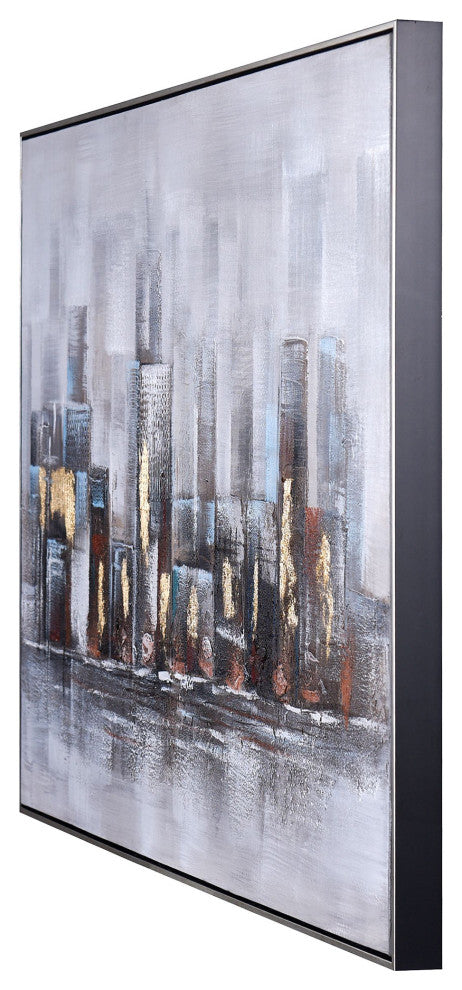 Skyline Abstract Hand painted Framed Canvas Art, 48"Wx33"H2"D