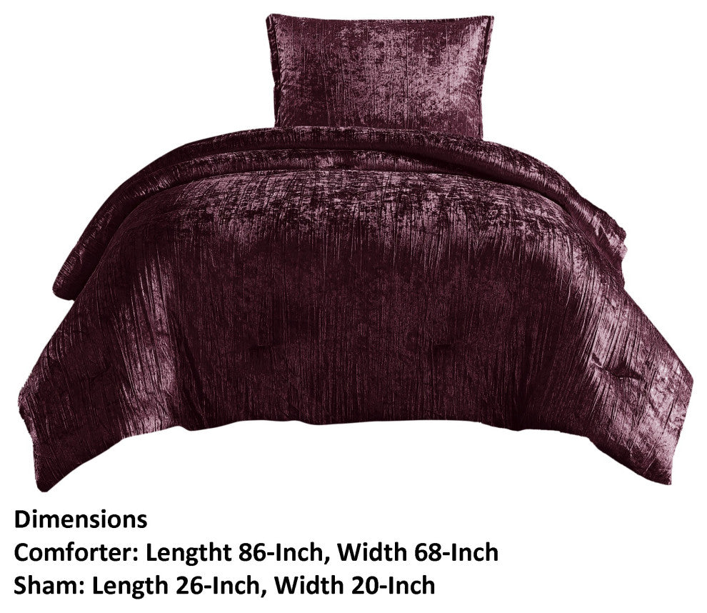 Benzara BM283901 Jay 2 Piece Twin Comforter Set, Purple Polyester Velvet Texture